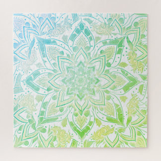 Quebra-cabeça Mandala em Aqua Blue & Verde limão