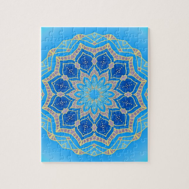 Quebra-cabeça Mandala em azul elétrico e turquesa (Vertical)
