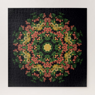 Quebra-cabeça Mandala Floral: vermelha, vindima amarela.