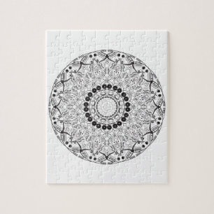 Quebra-cabeça Mandala. Padrão oriental redondo preto e branco