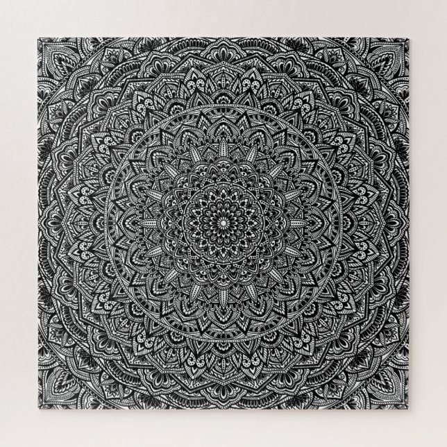 Quebra-cabeça Mandala preto e branco do zen (Vertical)