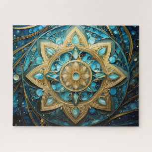 Quebra-cabeça Mandala Teal Blue Dourado