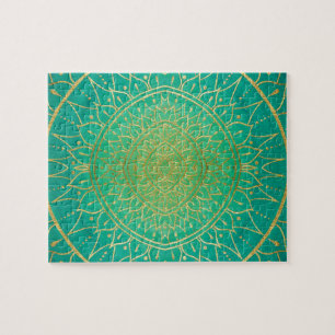 Quebra-cabeça Mandala Verde Emeral Dourado