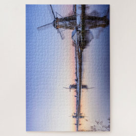 Quebra-cabeça Manhã do inverno com os moinhos de vento nos