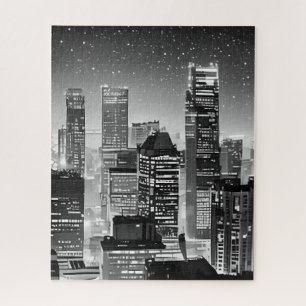Quebra-cabeça Manhattan sob as estrelas em preto e branco