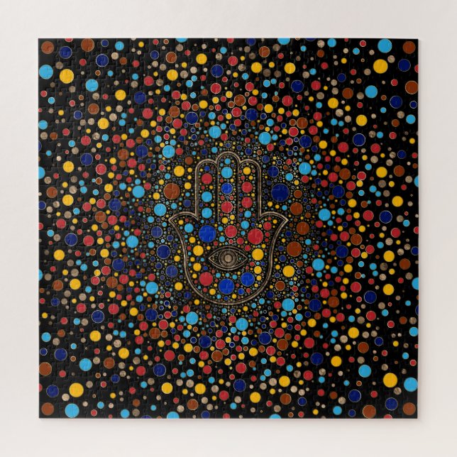 Quebra-cabeça Mão de Hamsa - Mão da Fátima - Arte de Ponto Color (Vertical)