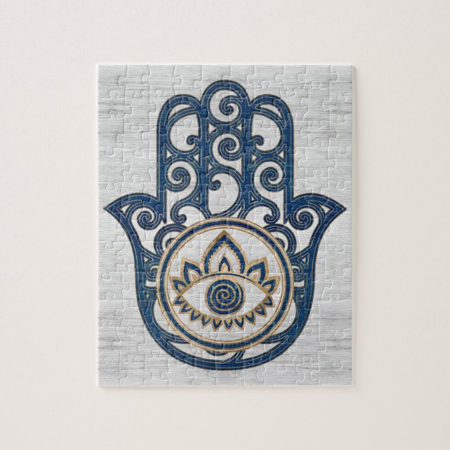 Quebra-cabeça Mão de Hamsa - mão da madeira do azul de Fatima (Vertical)