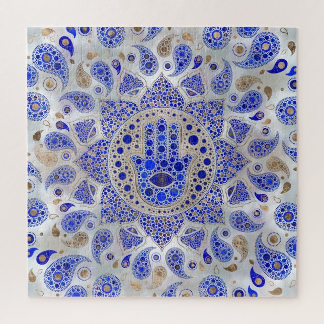 Quebra-cabeça Mão de Hamsa sobre a Mãe de Pérola (Vertical)