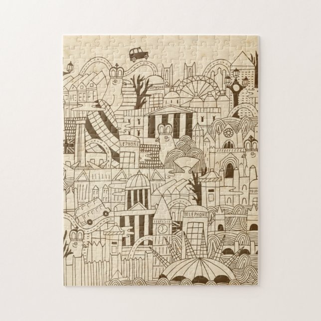 Quebra-cabeça Mão de Londres tirada no papel velho (Vertical)