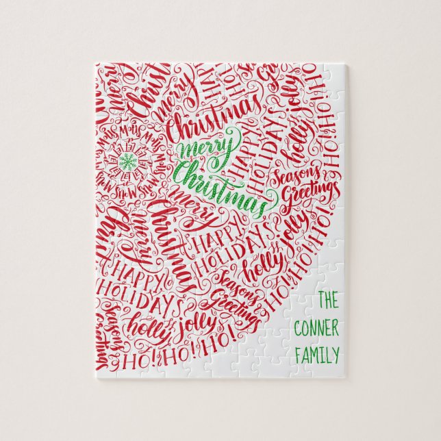 Quebra-cabeça Mão Feliz de Natal - Lettered Mandala Elegante Red (Vertical)