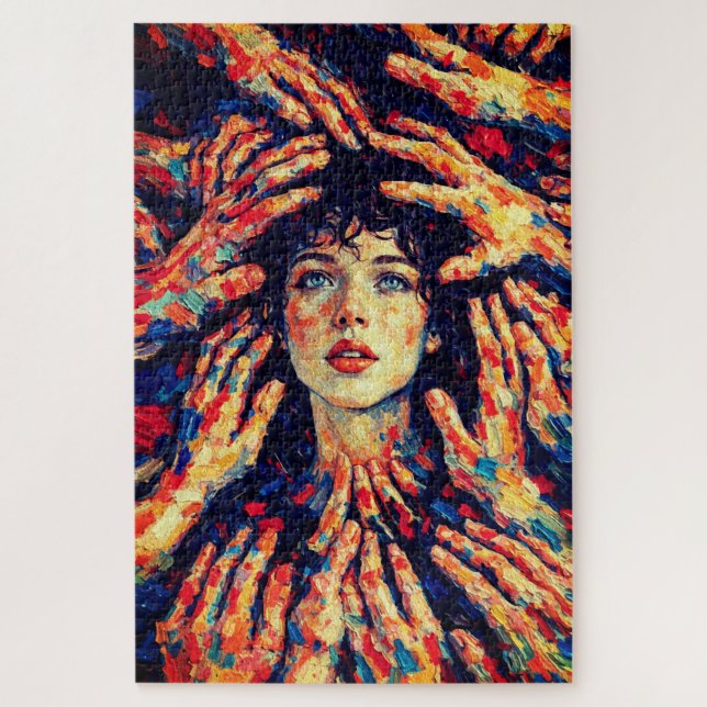 Quebra-cabeça Mãos de Mulher Cobrindo o Rosto Intensa Emoção (Vertical)