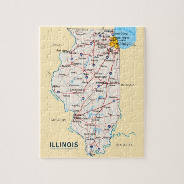 Quebra-cabeça Map of Illinois Travel Destination (Vertical)