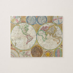 Quebra-cabeça Mapa 1794 de Samuel Dunn do mundo nos hemisférios