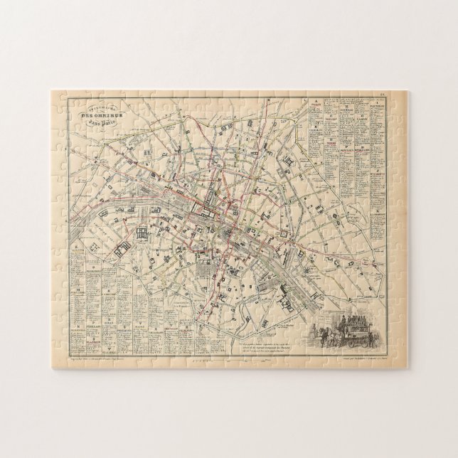 Quebra-cabeça Mapa 1858: Itineraire des Omnibus dans Paris Franç (Horizontal)