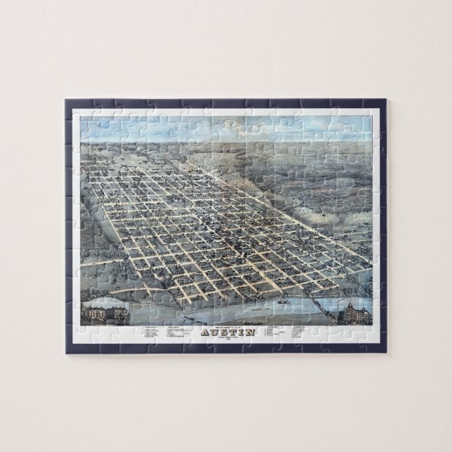 Quebra-cabeça Mapa aério antigo da cidade de Austin, Texas de 18 (Horizontal)