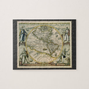 Quebra-cabeça Mapa Antigo, 1596, America Sive Novus Orbis