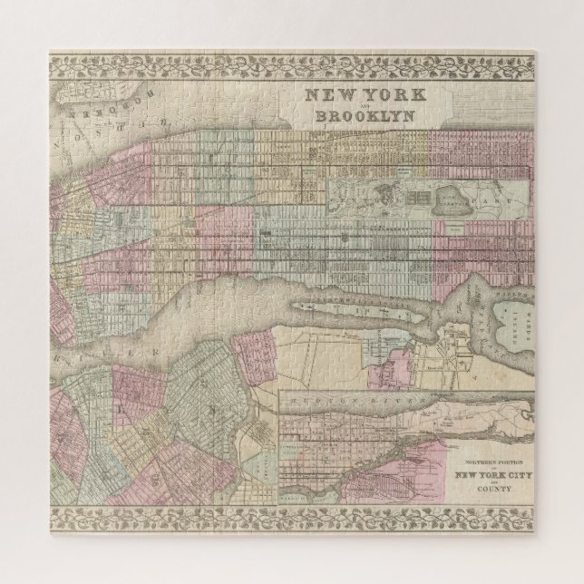 Quebra-cabeça Mapa Antigo da Cidade de Nova York (Vertical)