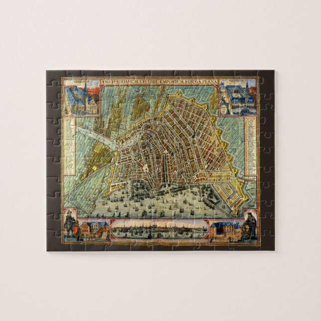 Quebra-cabeça Mapa Antigo da Rua de Amsterdã, Holanda (Horizontal)