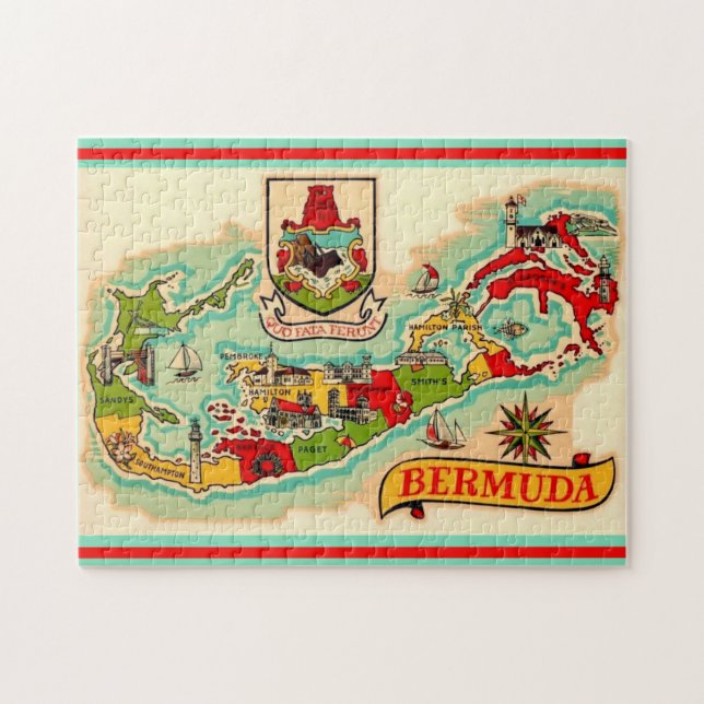 Quebra-cabeça Mapa antigo das Bermudas clássicas 11x14 (Horizontal)