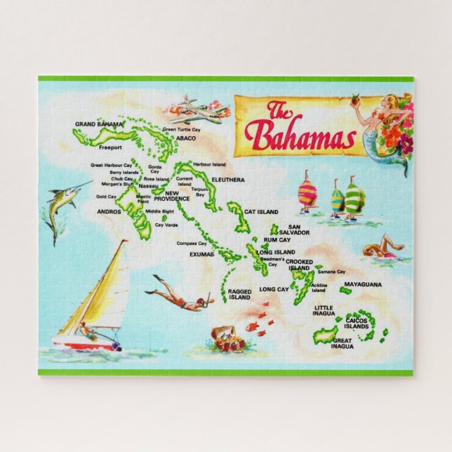 Quebra-cabeça Mapa Antigo das Ilhas Bahamas (Horizontal)