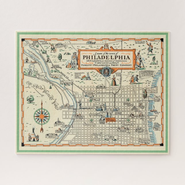 Quebra-cabeça Mapa Antigo de Filadélfia 16x20 (Horizontal)