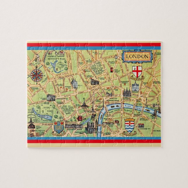 Quebra-cabeça Mapa Antigo de Londres 8x10 Puzzle (Horizontal)