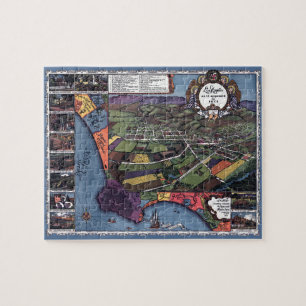 Quebra-cabeça Mapa Antigo de Los Angeles, Califórnia, Vista Aére