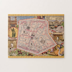 Quebra-cabeça Mapa Antigo de Paris França 11x14