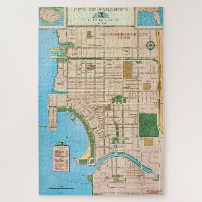 Quebra-cabeça Mapa Antigo de Sarasota FL 20x30 (Vertical)