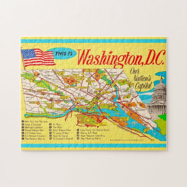 Quebra-cabeça Mapa Antigo de Washington DC 11x14 (Horizontal)