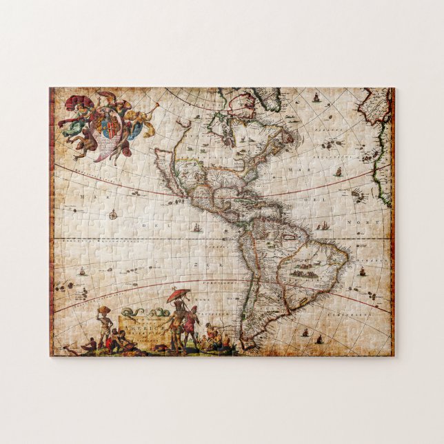 Quebra-cabeça Mapa Antigo do Continente Americano (Horizontal)