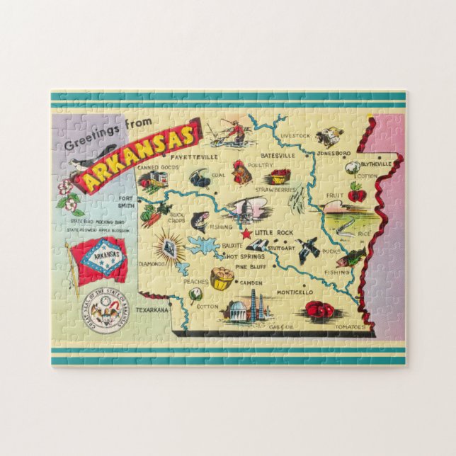 Quebra-cabeça Mapa Antigo do Estado de Arkansas 11x14 (Horizontal)