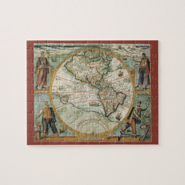 Quebra-cabeça Mapa Antigo do Mundo das Américas, 1597 (Horizontal)
