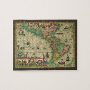 Quebra-cabeça Mapa Antigo do Mundo das Américas por Hondius