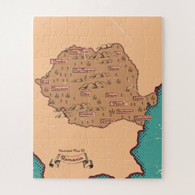 Quebra-cabeça Mapa Antigo dos Condados da Roménia (Vertical)