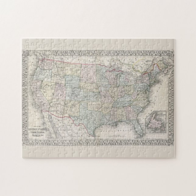 Quebra-cabeça Mapa Antigo dos Estados Unidos por Mitchell (1867) (Horizontal)