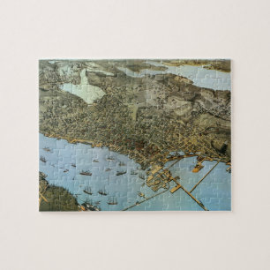 Quebra-cabeça Mapa Antigo Vista Aérea Cidade de Seattle Washingt