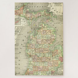 Quebra-cabeça Mapa Antiquado de Michigan Colorida State Norther 