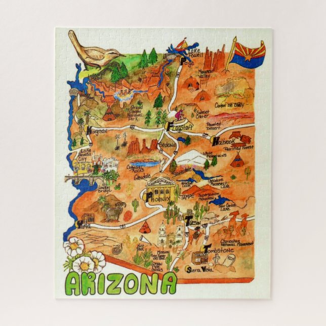 Quebra-cabeça Mapa colorido ilustrado 16x20 do Arizona (Vertical)