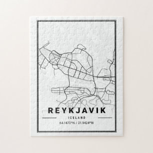 Quebra-cabeça Mapa da Cidade da Islândia em Reykjavik Arte Mod