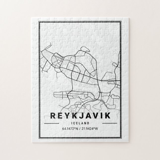 Quebra-cabeça Mapa da Cidade da Islândia em Reykjavik | Arte Mod (Vertical)