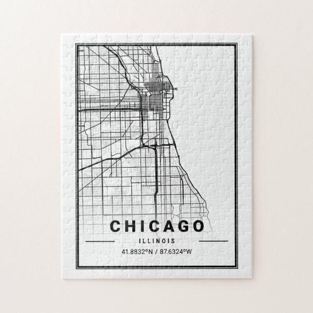 Quebra-cabeça Mapa da cidade de Chicago | Desenho moderno minima (Vertical)