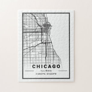 Quebra-cabeça Mapa da cidade de Chicago Desenho Moderno Minimal