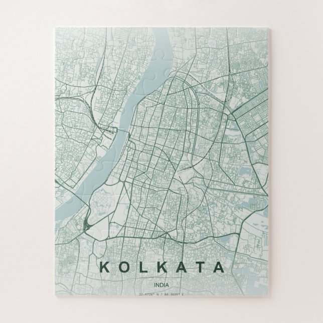 Quebra-cabeça Mapa da Cidade de Kolkata na Índia Design Minimali (Vertical)