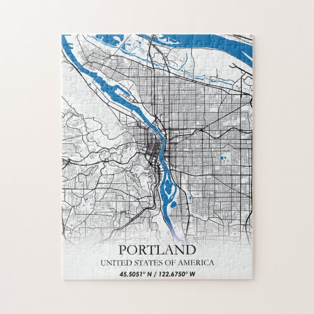 Quebra-cabeça Mapa da Cidade do Viagem, nos EUA, em Portland (Vertical)