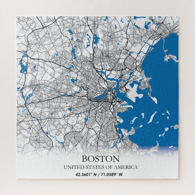 Quebra-cabeça Mapa da Cidade Viagem de Boston Massachusetts EUA (Vertical)