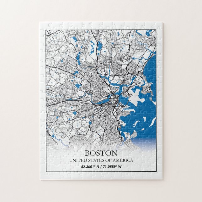 Quebra-cabeça Mapa da Cidade Viagem de Boston Massachusetts EUA (Vertical)