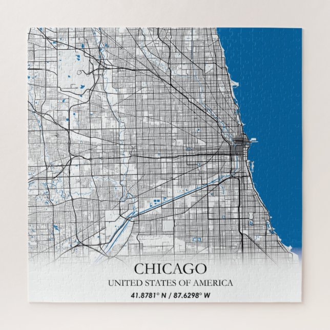 Quebra-cabeça Mapa da Cidade Viagem de Chicago Illinois EUA (Vertical)