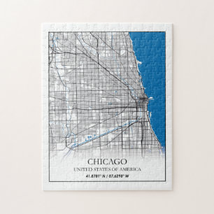 Quebra-cabeça Mapa da Cidade Viagem de Chicago Illinois EUA