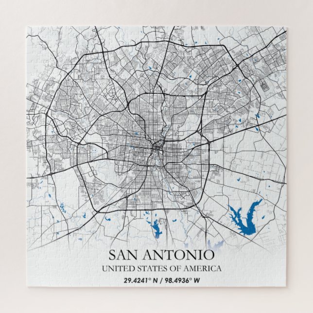 Quebra-cabeça Mapa da Cidade Viagem de San Antonio Texas EUA (Vertical)